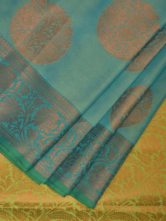 Turquoise Katan Silk Saree with Border and Body Butta Design b0149ds