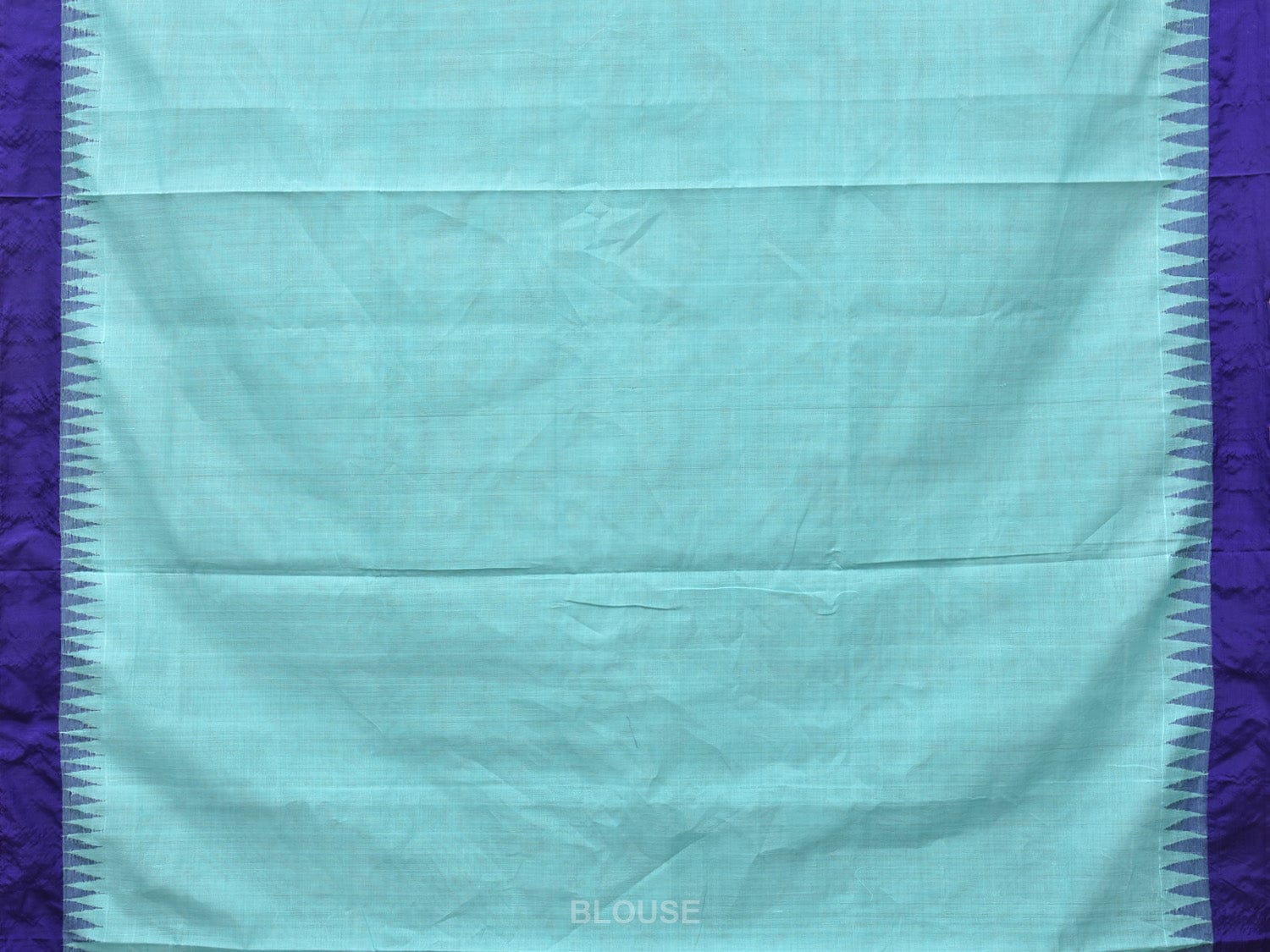 Turquoise Khadi Cotton Handloom Plain Saree with Temple Border Design kh0611