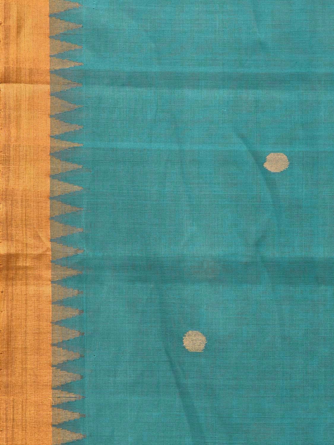 Turquoise Khadi Cotton Handloom Saree with Mango Pallu Design kh0598