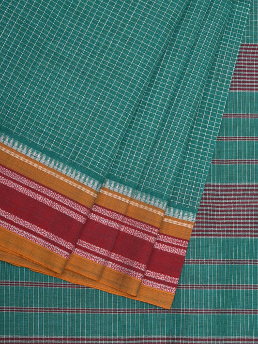 Turquoise Narayanpet Cotton Handloom Saree with Check Design No Blouse np0602