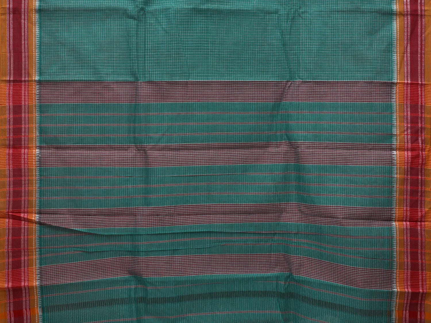 Turquoise Narayanpet Cotton Handloom Saree with Check Design No Blouse np0602