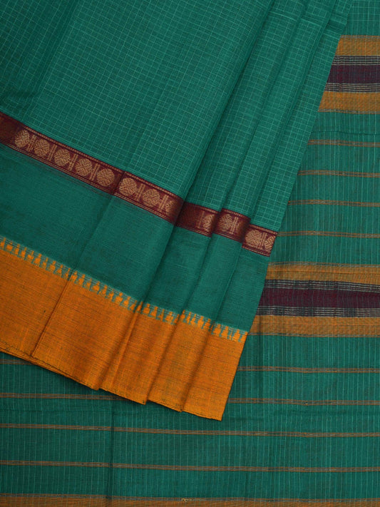 Turquoise Narayanpet Cotton Handloom Saree with Checks Design No Blouse np0562