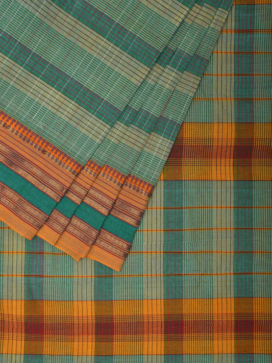 Turquoise Narayanpet Cotton Handloom Saree with Strips Design No Blouse np1052