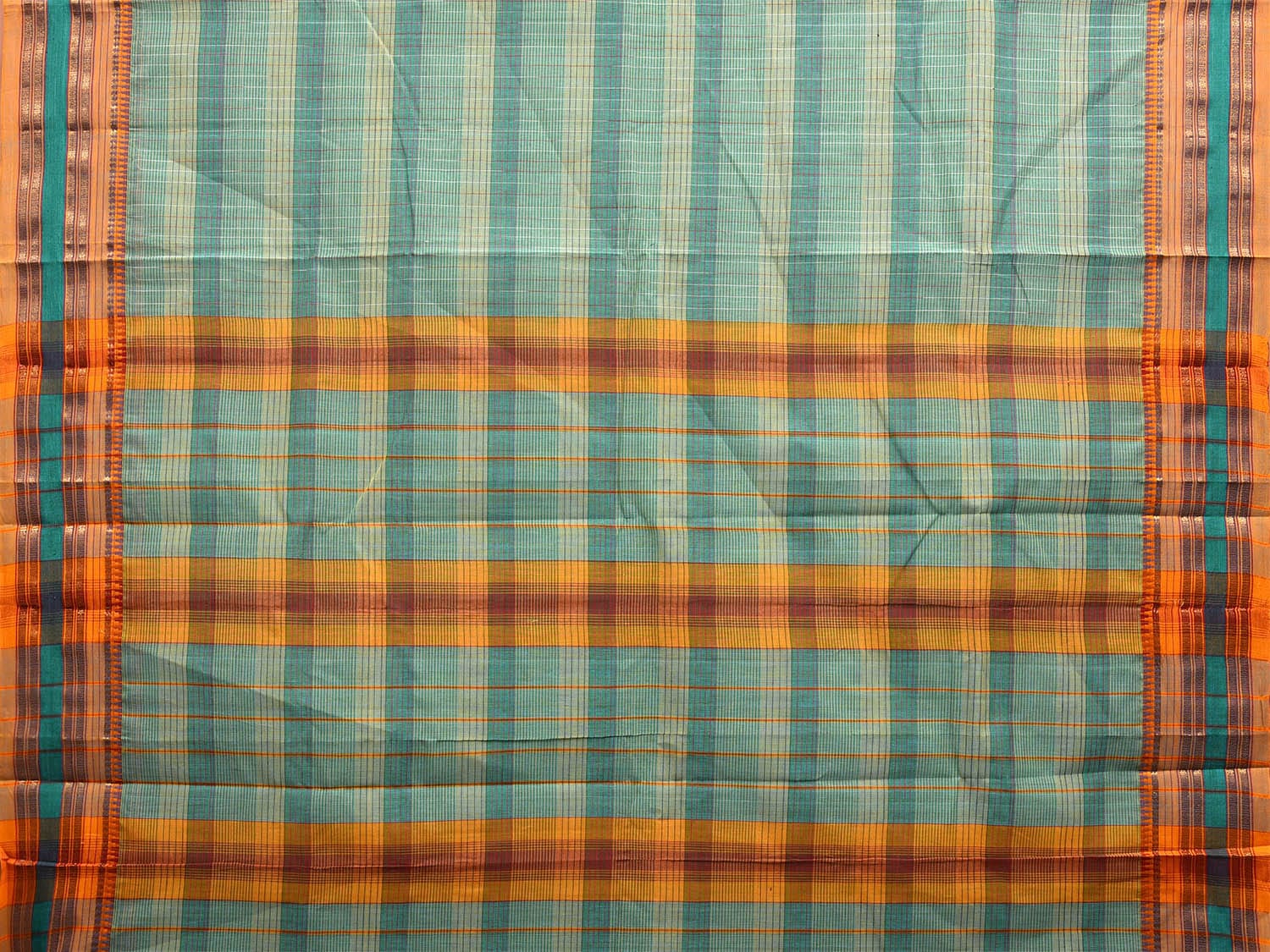 Turquoise Narayanpet Cotton Handloom Saree with Strips Design No Blouse np1052