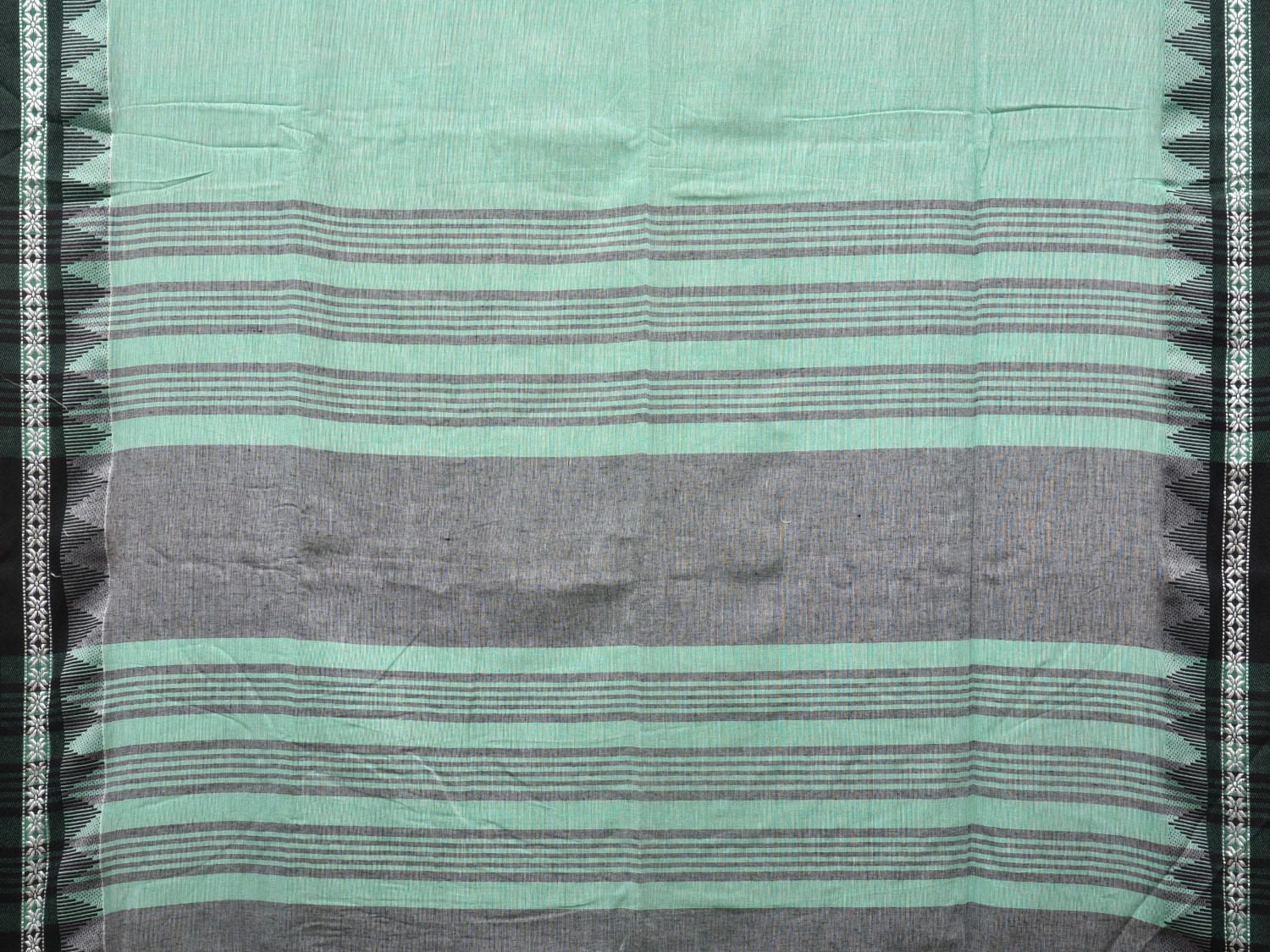 Turquoise Organic Cotton Saree with Temple Border Design o0438