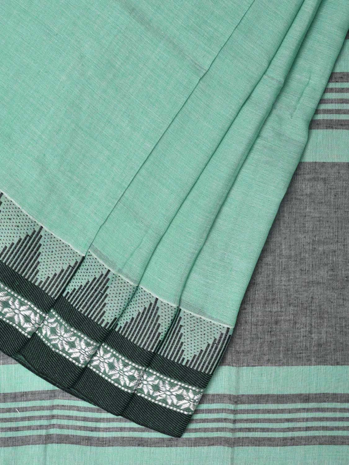Turquoise Organic Cotton Saree with Temple Border Design o0438