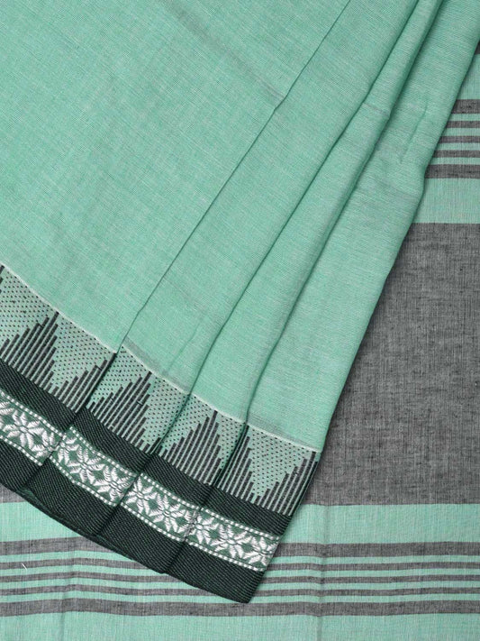 Turquoise Organic Cotton Saree with Temple Border Design o0438