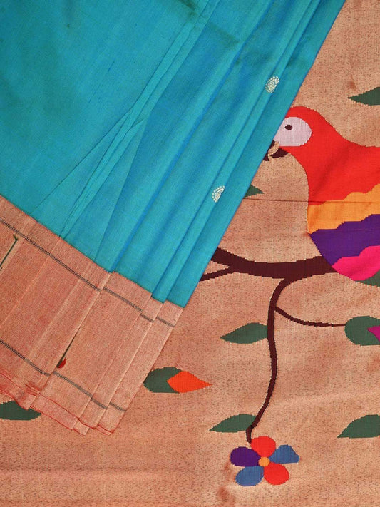 Turquoise Paithani Silk Handloom Saree with Muniya Border Design p0358