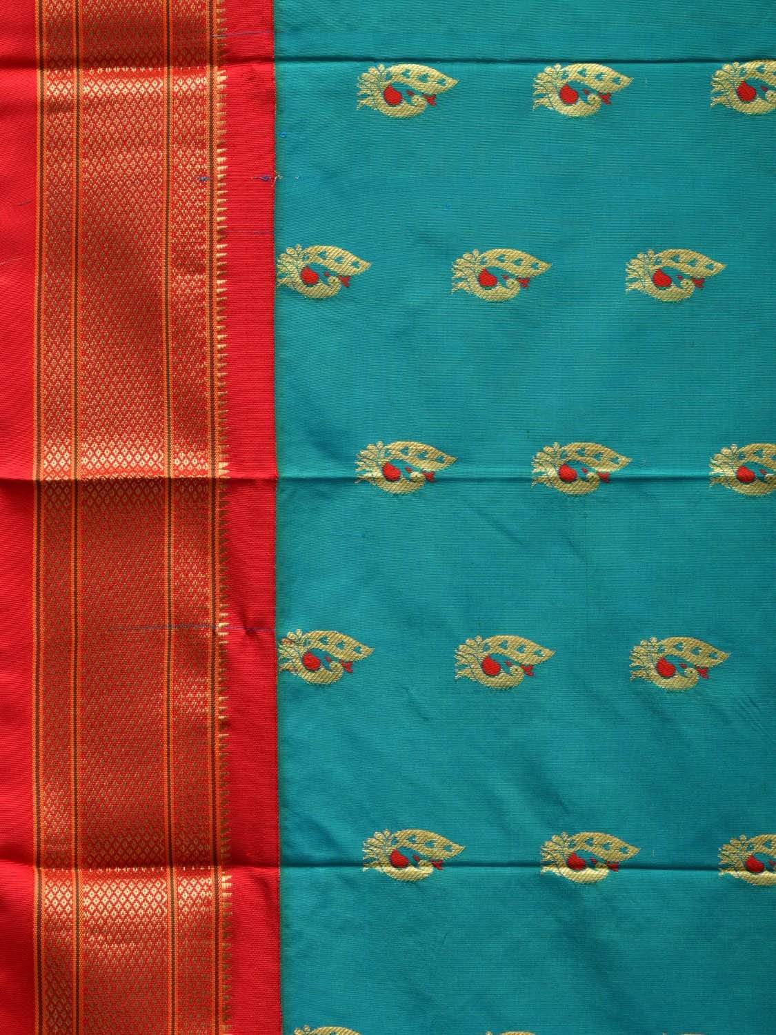 Turquoise Paithani Silk Handloom Saree with Peacocks Pallu Design p0383