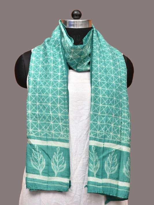Turquoise Shibori Silk Handloom Stole with Grill Design ds3233