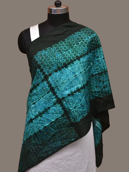 Turquoise Shibori Silk Handloom Stole with Honey Comb Design ds3104
