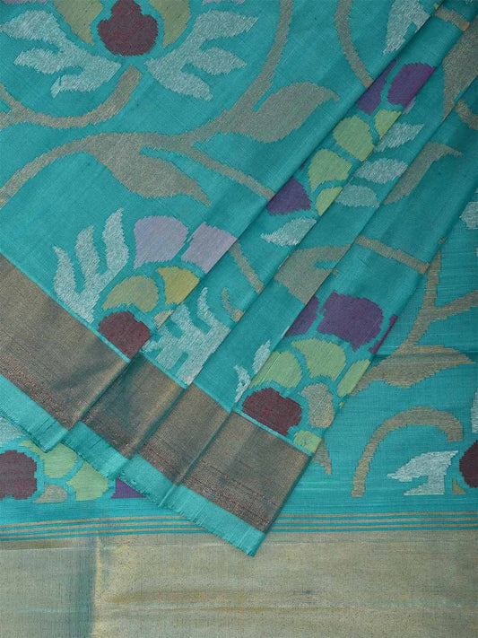 Turquoise Uppada Silk Handloom Saree with All Over Floral Design u2339