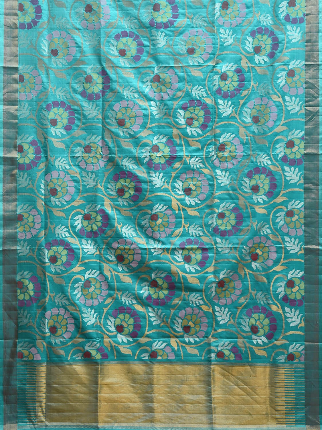 Turquoise Uppada Silk Handloom Saree with All Over Floral Design u2339