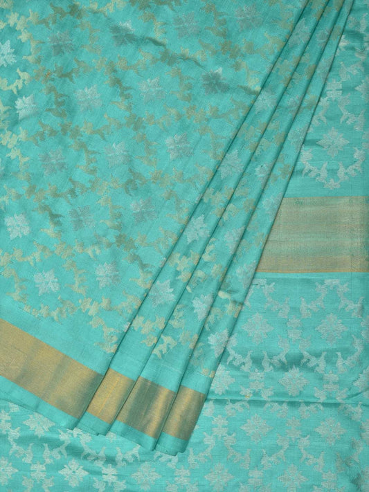 Turquoise Uppada Silk Handloom Saree with All Over Grill Design u1993