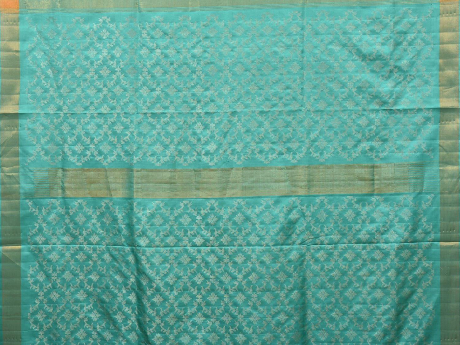 Turquoise Uppada Silk Handloom Saree with All Over Grill Design u1993