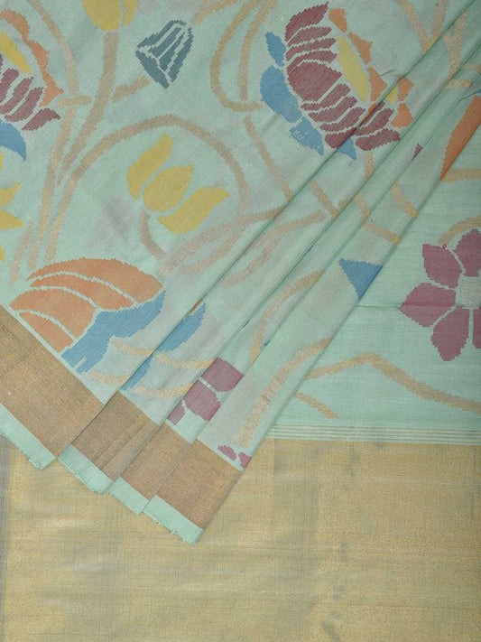 Turquoise Uppada Silk Handloom Saree with All Over Lotus Flowers Design u2335