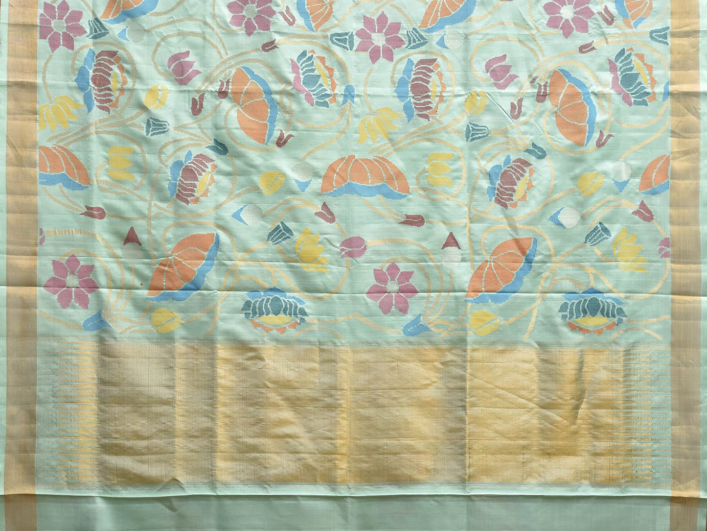 Turquoise Uppada Silk Handloom Saree with All Over Lotus Flowers Design u2335