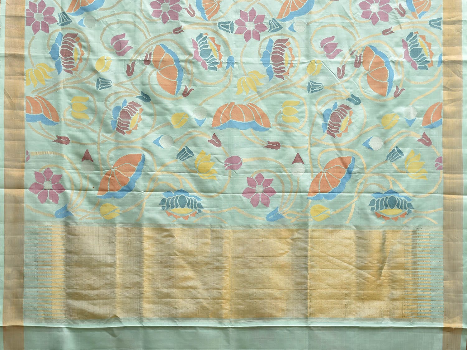 Turquoise Uppada Silk Handloom Saree with All Over Lotus Flowers Design u2335