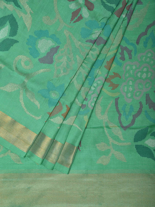 Turquoise Uppada Silk Handloom Saree with Big Floral Design u2303