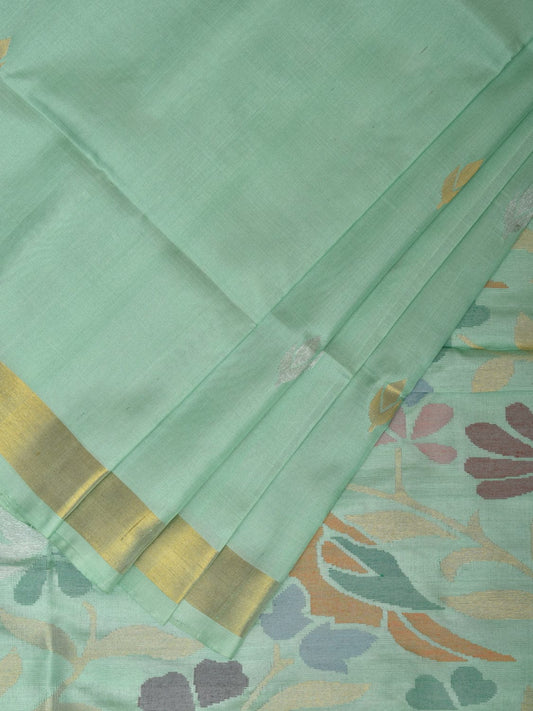Turquoise Uppada Silk Handloom Saree with Birds and Floral Pallu Design u2212