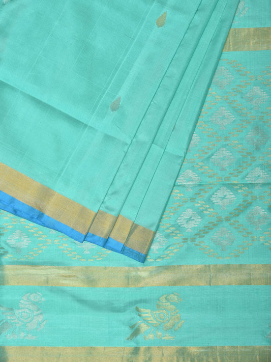 Turquoise Uppada Silk Handloom Saree with Birds and Grill Pallu Design u2059