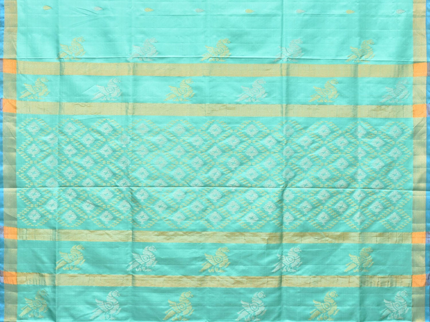 Turquoise Uppada Silk Handloom Saree with Birds and Grill Pallu Design u2059