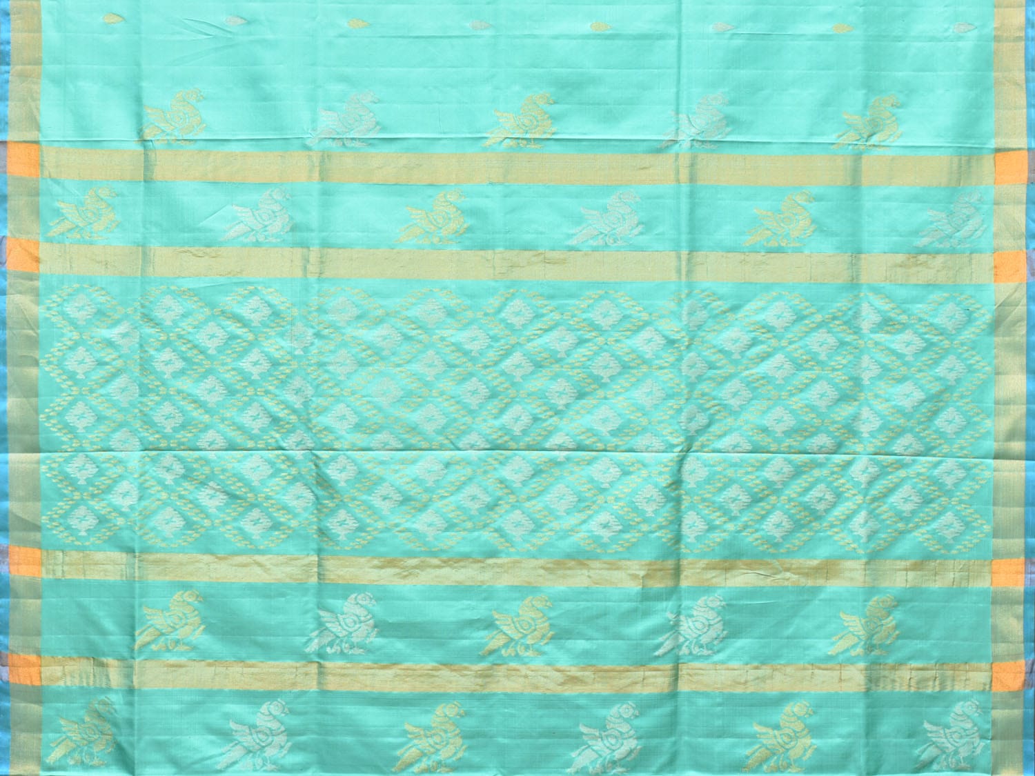 Turquoise Uppada Silk Handloom Saree with Birds and Grill Pallu Design u2059