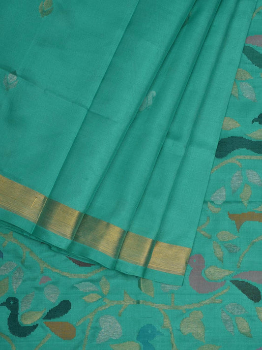 Turquoise Uppada Silk Handloom Saree with Birds Pallu Design u1901