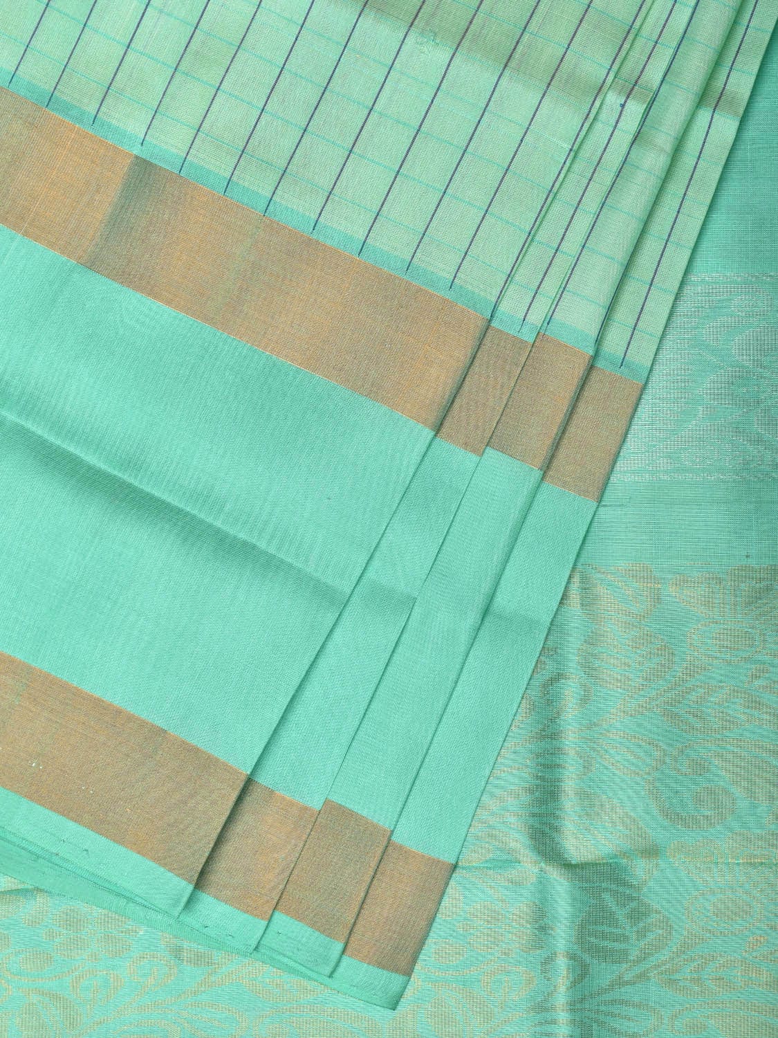 Turquoise Uppada Silk Handloom Saree with Body Buta and Checks Design u2123