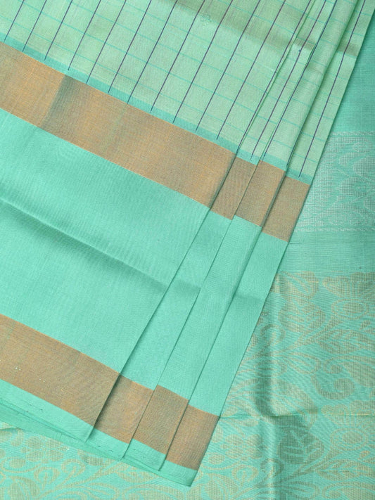 Turquoise Uppada Silk Handloom Saree with Body Buta and Checks Design u2123
