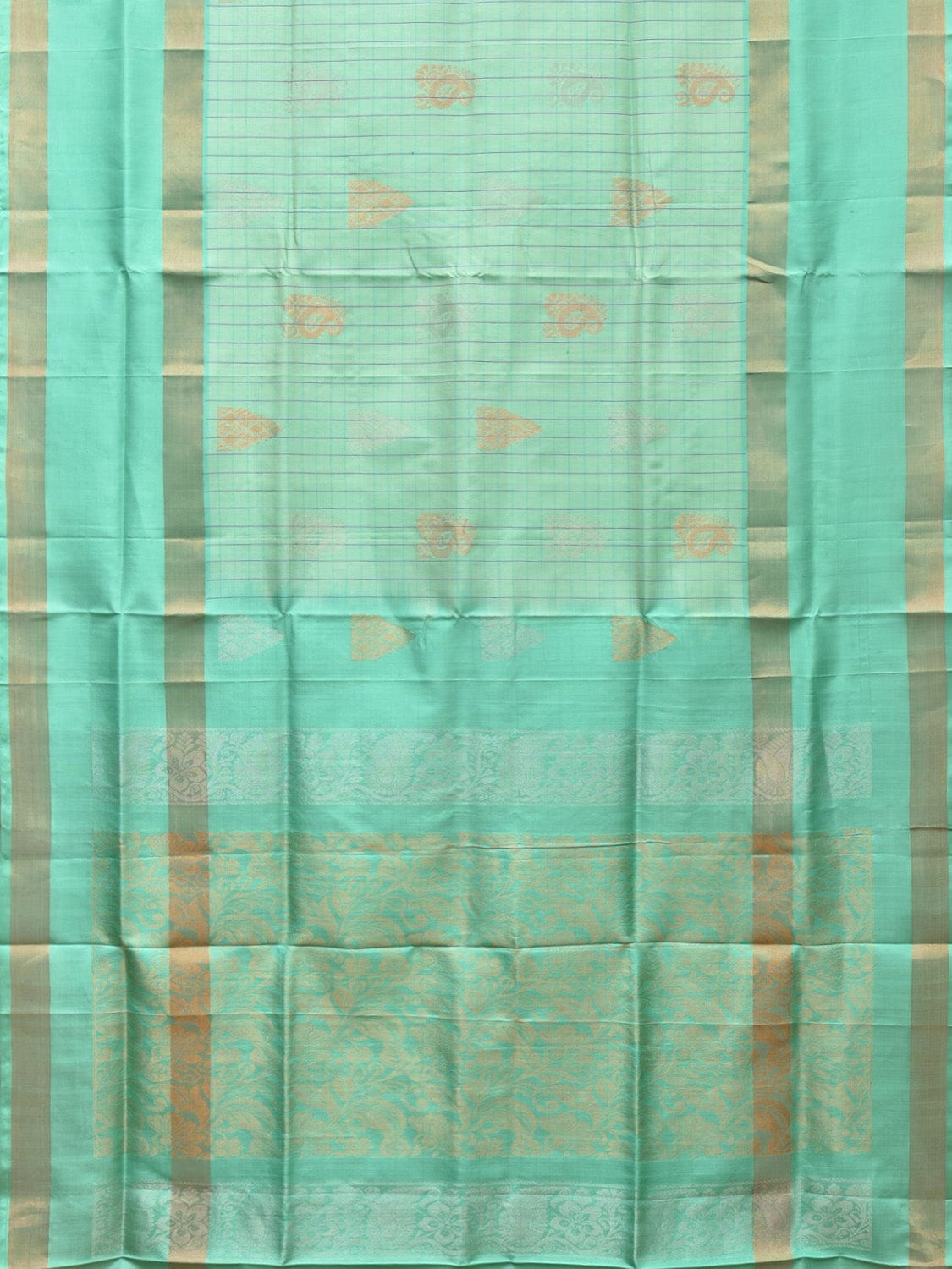 Turquoise Uppada Silk Handloom Saree with Body Buta and Checks Design u2123
