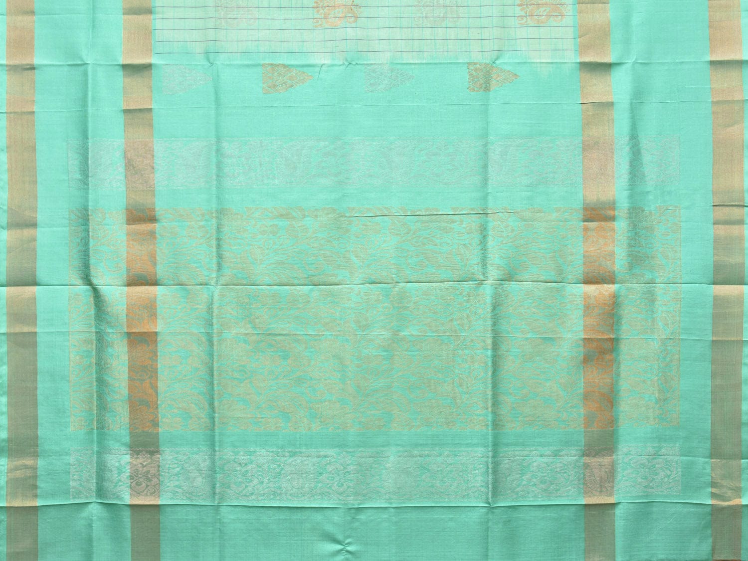 Turquoise Uppada Silk Handloom Saree with Body Buta and Checks Design u2123