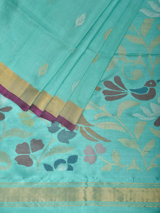 Turquoise Uppada Silk Handloom Saree with Floral and Birds Pallu Design u2344