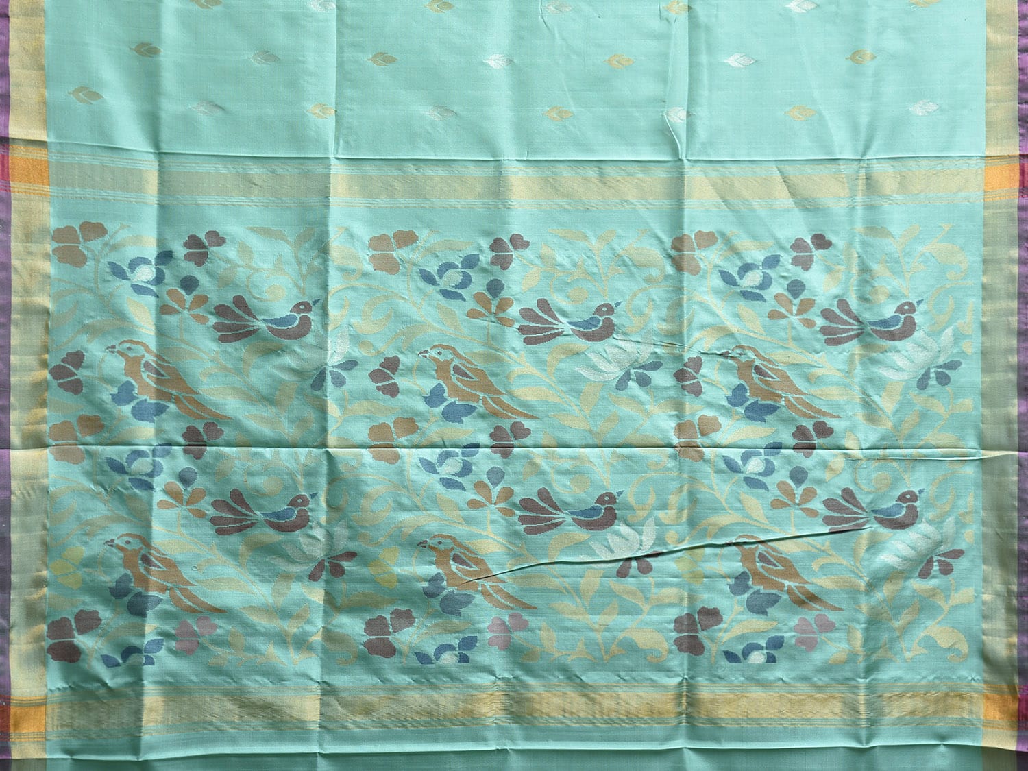 Turquoise Uppada Silk Handloom Saree with Floral and Birds Pallu Design u2344