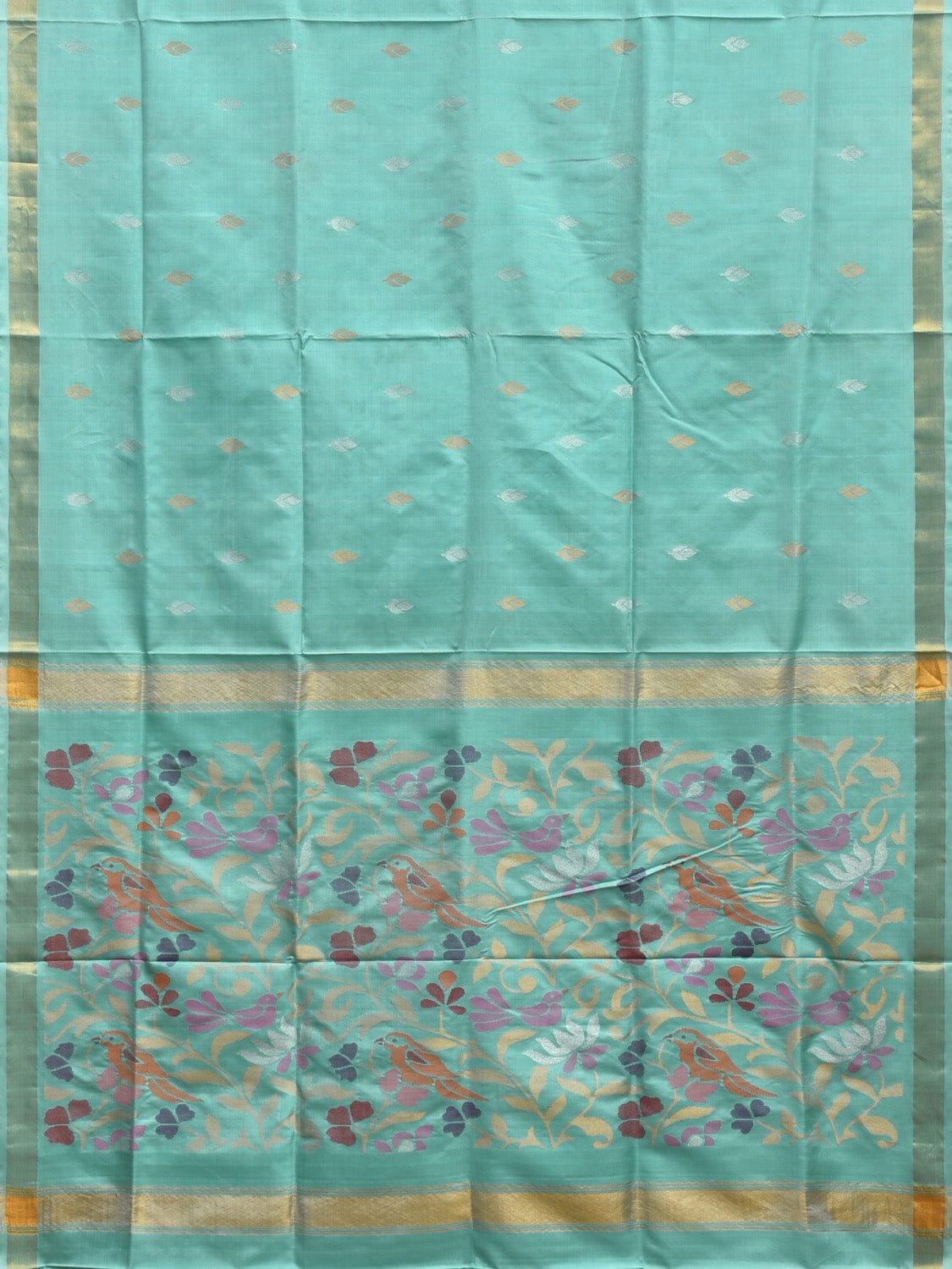Turquoise Uppada Silk Handloom Saree with Floral Pallu Design u2223
