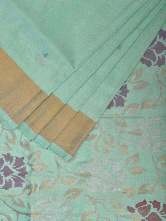 Turquoise Uppada Silk Handloom Saree with Floral Pallu Design u2332
