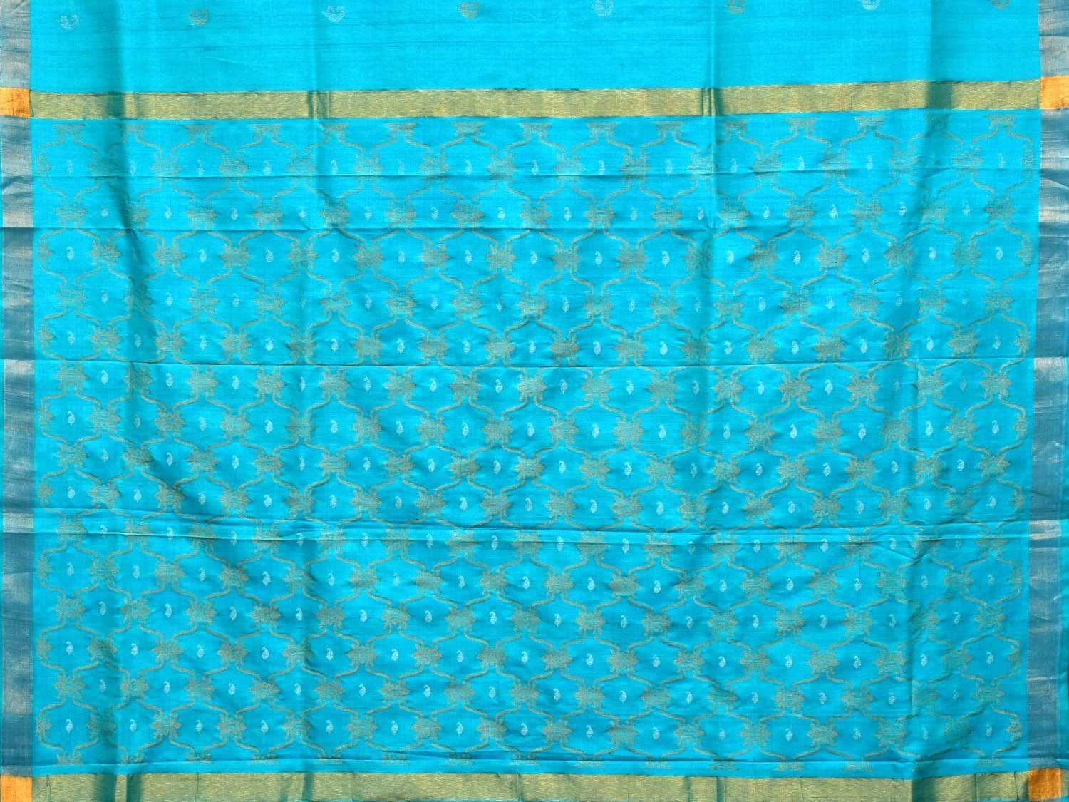 Turquoise Uppada Silk Handloom Saree with Grill Pallu Design u1737