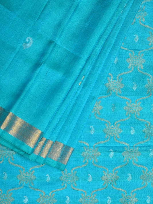 Turquoise Uppada Silk Handloom Saree with Grill Pallu Design u1737