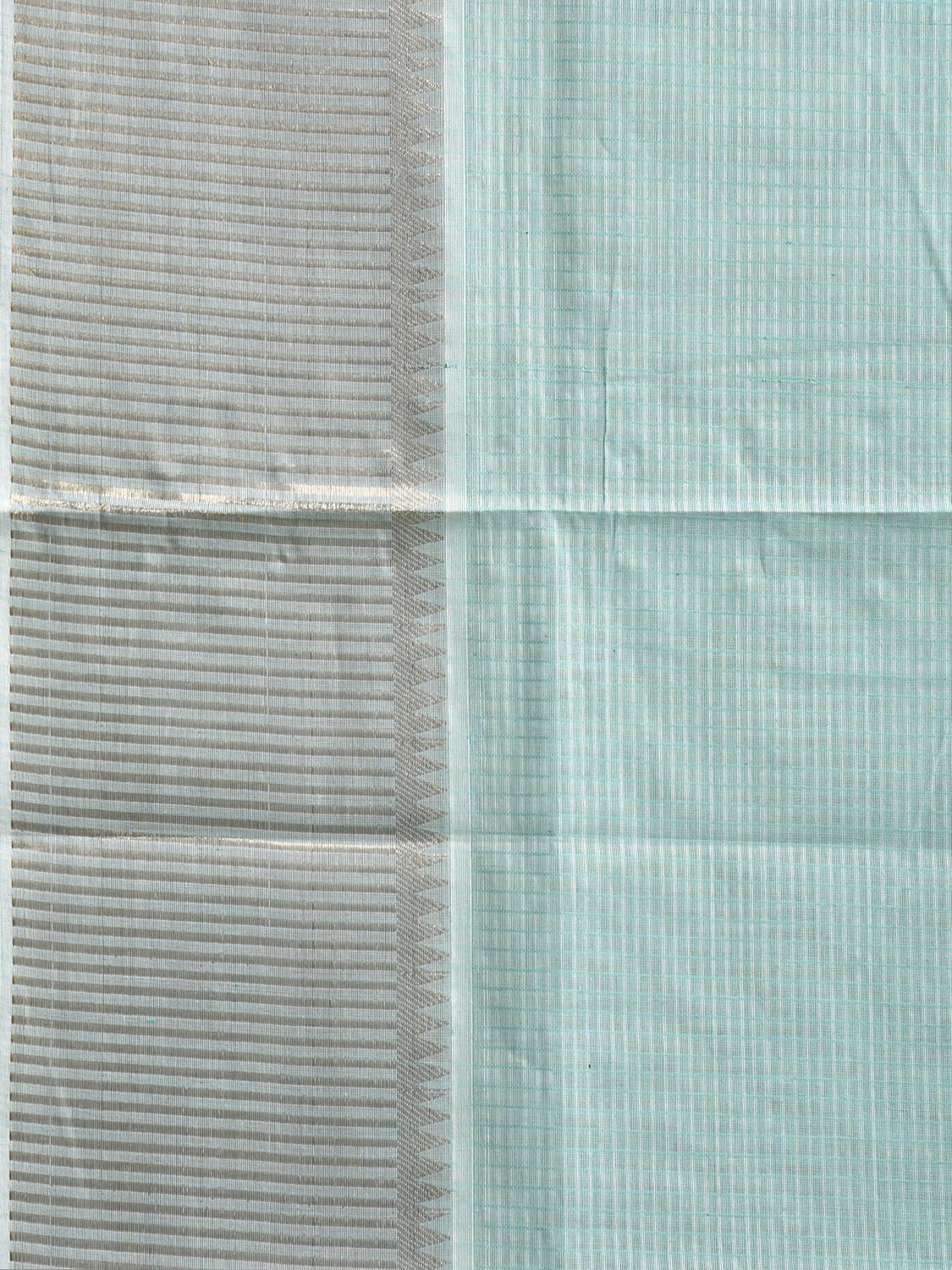 Turquoise Venkatagiri Cotton Saree with Strips and Mango Pallu Design v0127