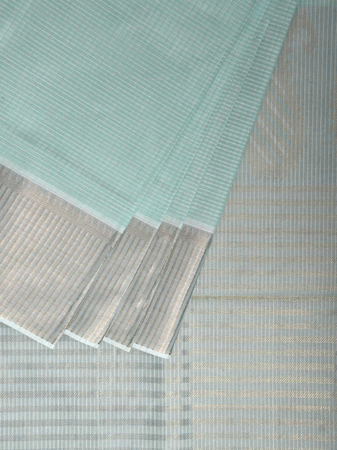 Turquoise Venkatagiri Cotton Saree with Strips and Mango Pallu Design v0127