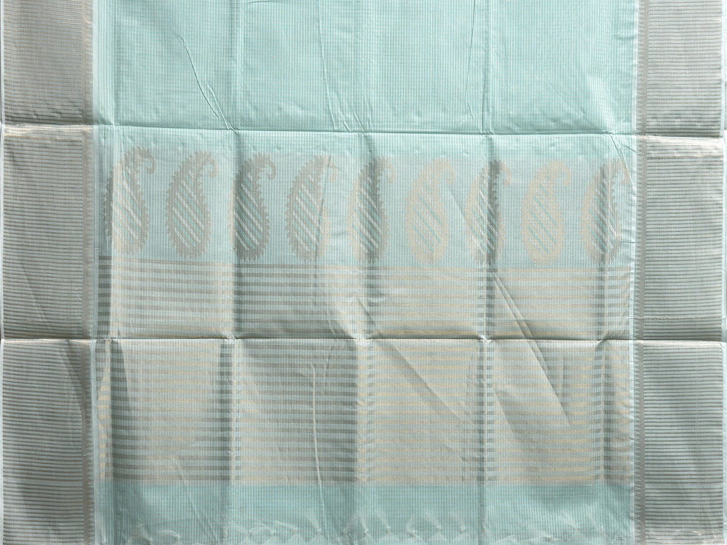 Turquoise Venkatagiri Cotton Saree with Strips and Mango Pallu Design v0127
