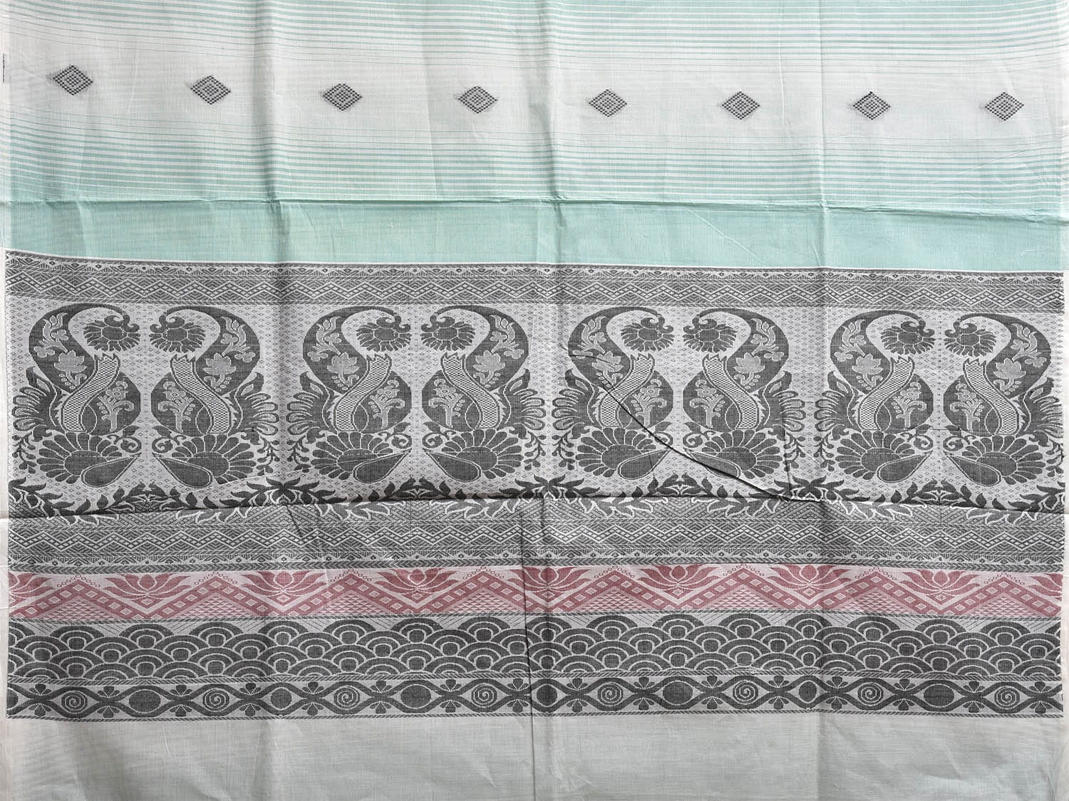 Turquoise Venkatagiri Cotton Saree with Strips Buta and Pallu Design v0143