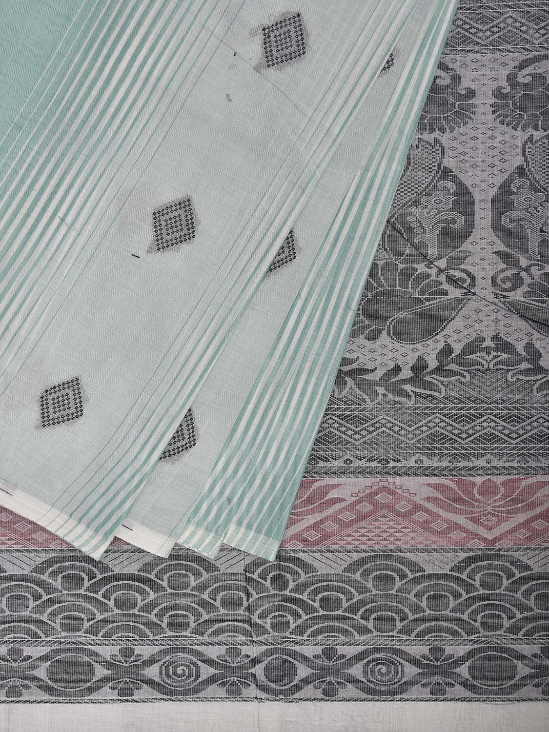 Turquoise Venkatagiri Cotton Saree with Strips Buta and Pallu Design v0143