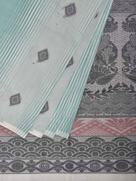 Turquoise Venkatagiri Cotton Saree with Strips Buta and Pallu Design v0143