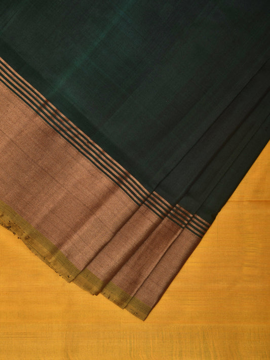 Dark Green and Yellow Uppada Plain Silk Handloom Saree with Contrast Pallu Design u2236