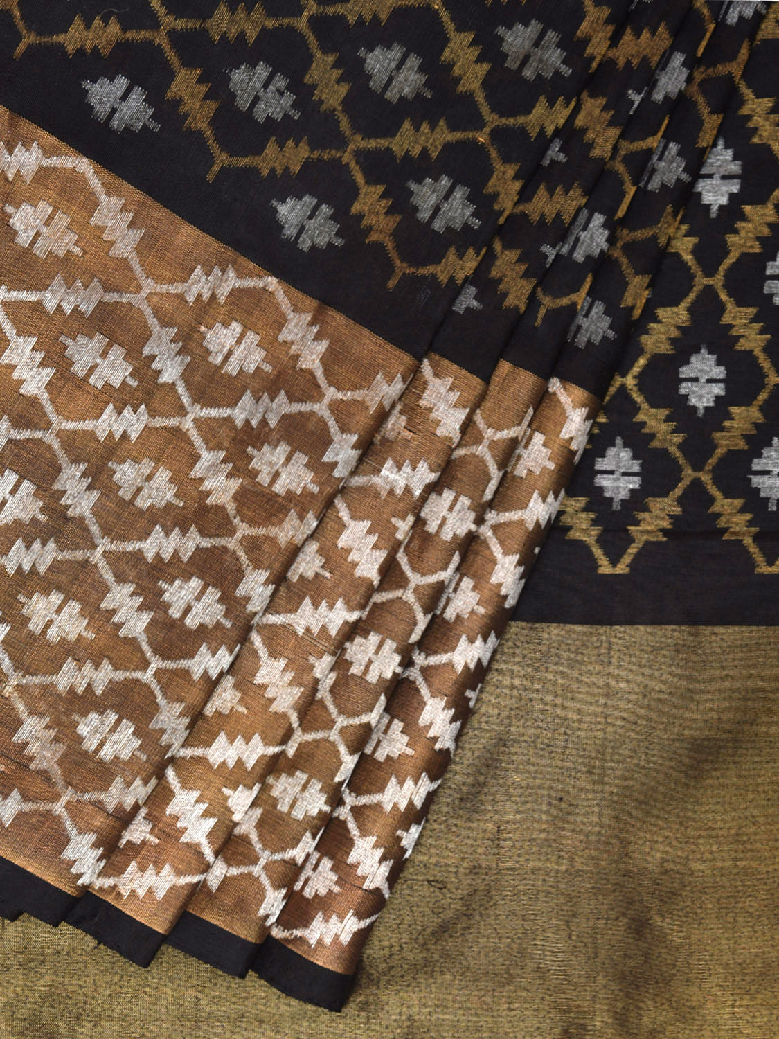 Black Uppada Silk Handloom Saree with All Over Dhaka Jamdani Design u2259