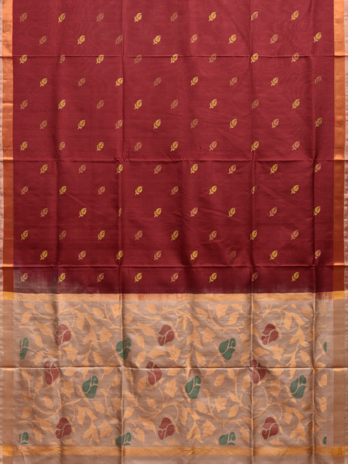 Maroon and Cream Uppada Silk Handloom Saree with Floral Pallu Design u2262