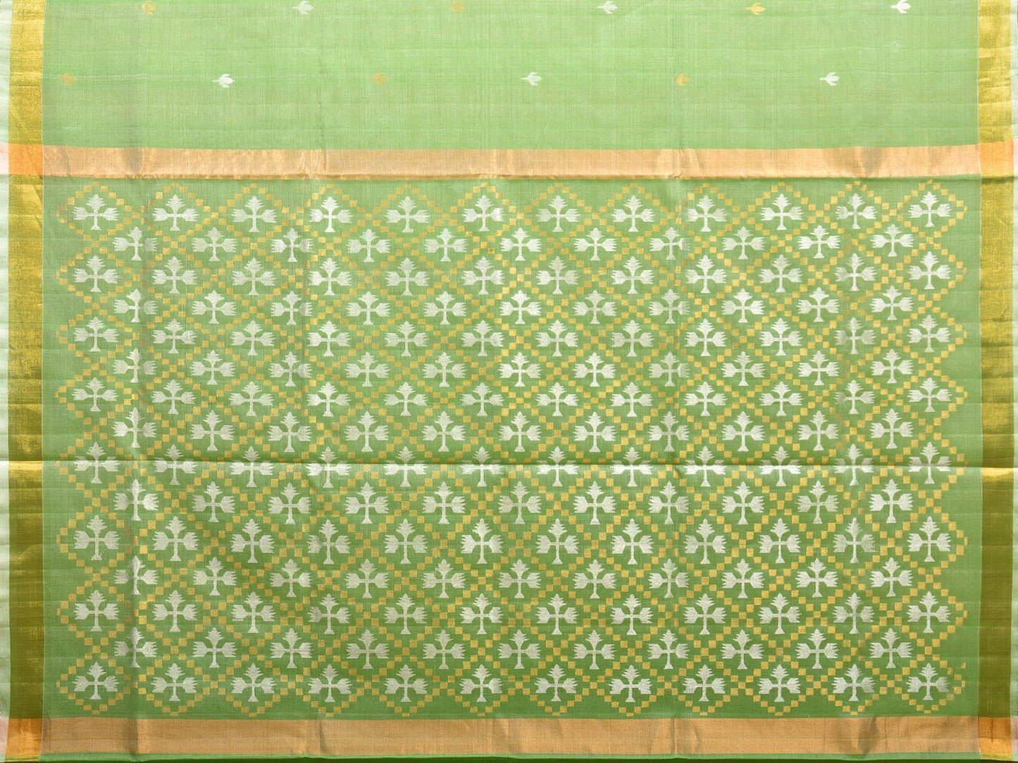 Light Green Uppada Cotton Silk Handloom Saree with Jamdani Pallu Design u2265