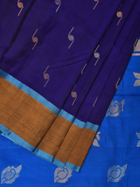 Dark Blue and Blue Uppada Silk Handloom Saree with Body Buta and Contrast Pallu Design u2267
