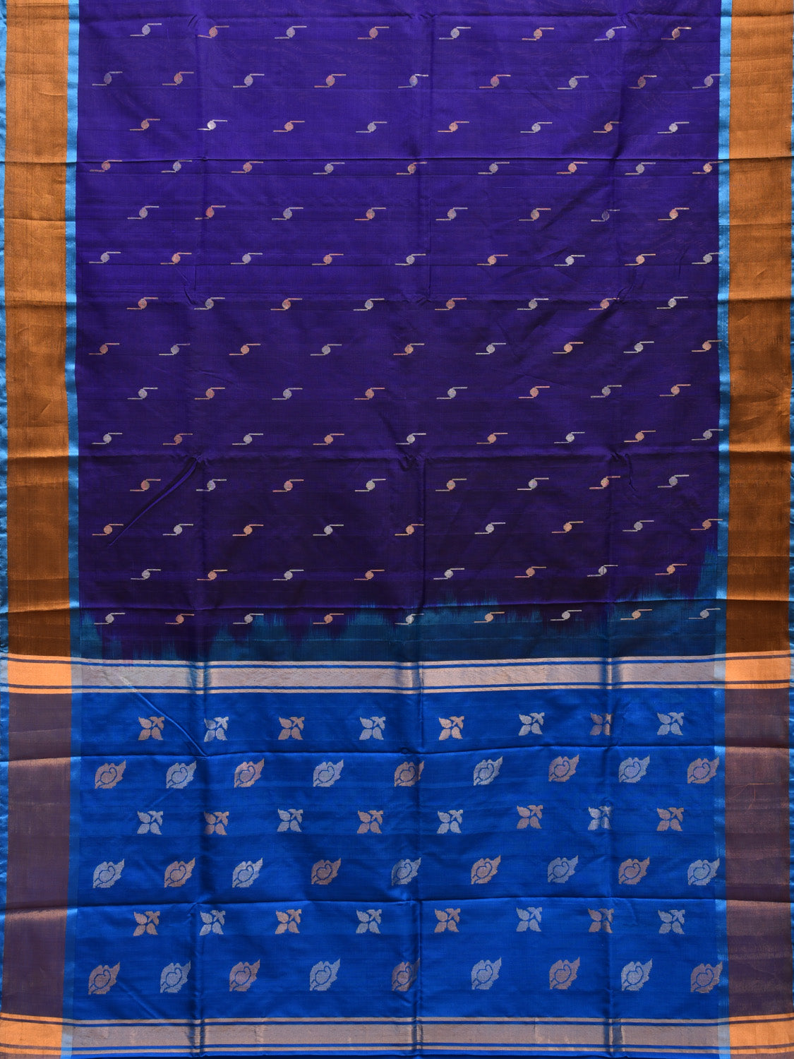 Dark Blue and Blue Uppada Silk Handloom Saree with Body Buta and Contrast Pallu Design u2267